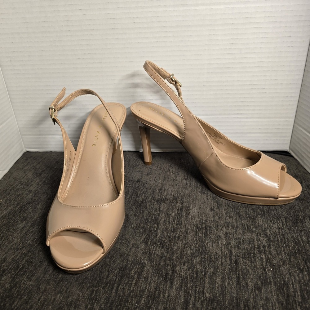 Kelly & Katie Lowyn 9.5M Neutral Beige Open Toe Slingback Stiletto Platform Pump
